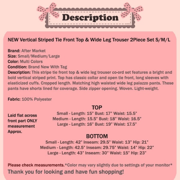 Striped Tie Front Top Wide Leg High Waist Pant Set - Picture 8 of 8